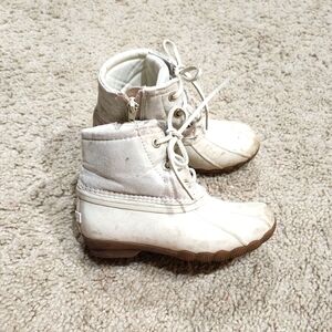 Sperry Top Sider Saltwater Duck Boot Pearlized Shiny Ivory White Girl's Size 10